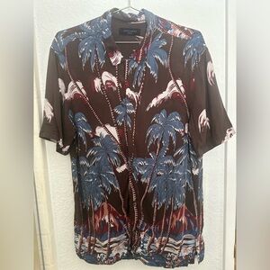 All Saints Nalu SS Blue and Brown Casual Button Down Shirt